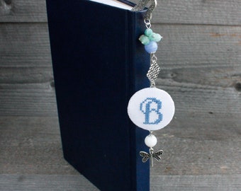 Gemstone blue floral bookmark for women Forget me not bookmark with personalization Hook personalized bookmark monogrammed Dragonfly gift