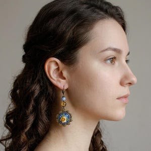 Ukraine blue yellow earrings dangle Handmade rose earrings Long floral citrine earrings Wedding victorian jewelry royalcore