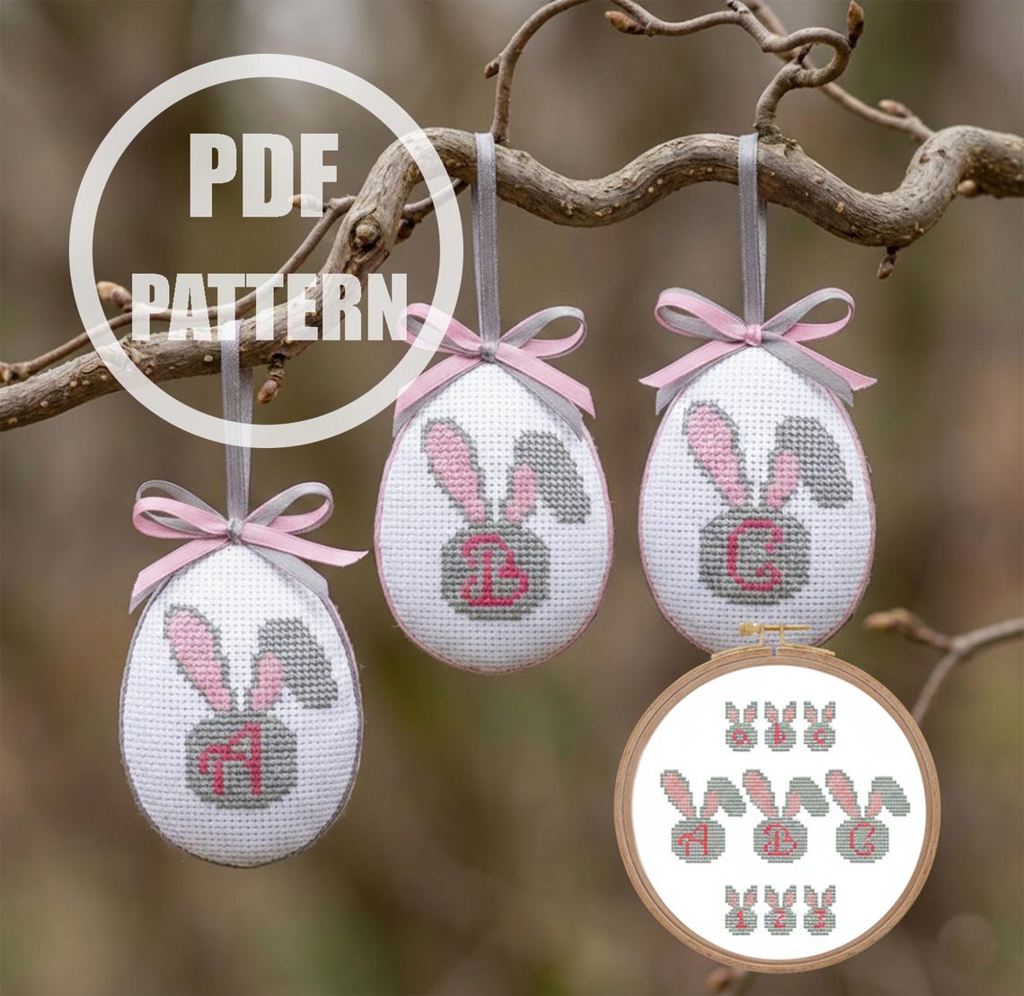 Baby Bunny Alphabet Cross Stitch Pattern Easter Uppercase Lowercase ...