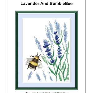 Lavender cross stitch pattern Modern flower cross stitch Xstitch chart wild flower cross stitch Watercolor Bumble bee cross stitch pdf image 4