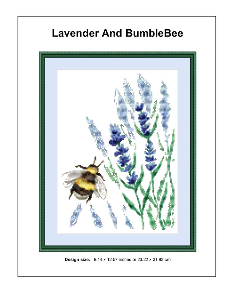 Lavender cross stitch pattern Modern flower cross stitch Xstitch chart wild flower cross stitch Watercolor Bumble bee cross stitch pdf image 4