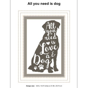 All you need is love cross stitch pattern Simple modern count cross stitch chart Dog silhouette Xstitch Easy one color pattern PDF download image 4