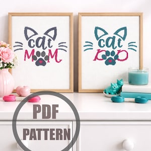 Cat mom cross stitch pattern cat dad Simple mothers day cross stitch fathers day Xstitch Easy beginner pattern PDF Cat ears cross stitch