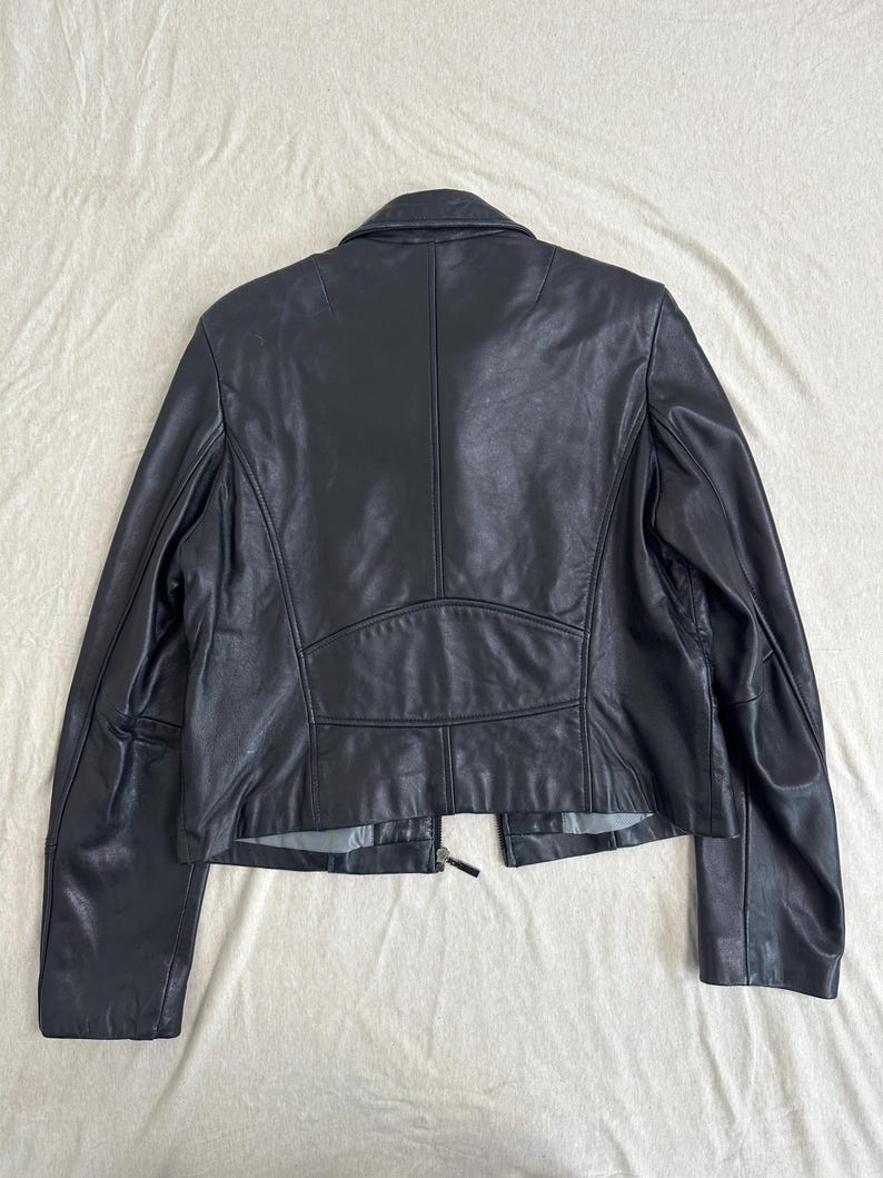 Veste En Cuir Vintage Adler Années 90 – Noir, Taille Small Femme – Style 80s, Imprimé Animal