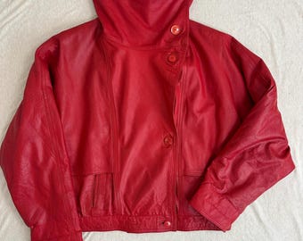 Vintage Italian Red Leather Bomber Jacket