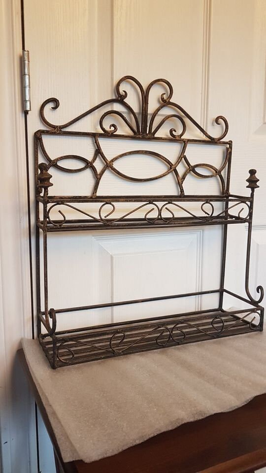 VTG Wrought Iron Wall Rack 2-tier Shelf for Spices or Nick-knacks ...
