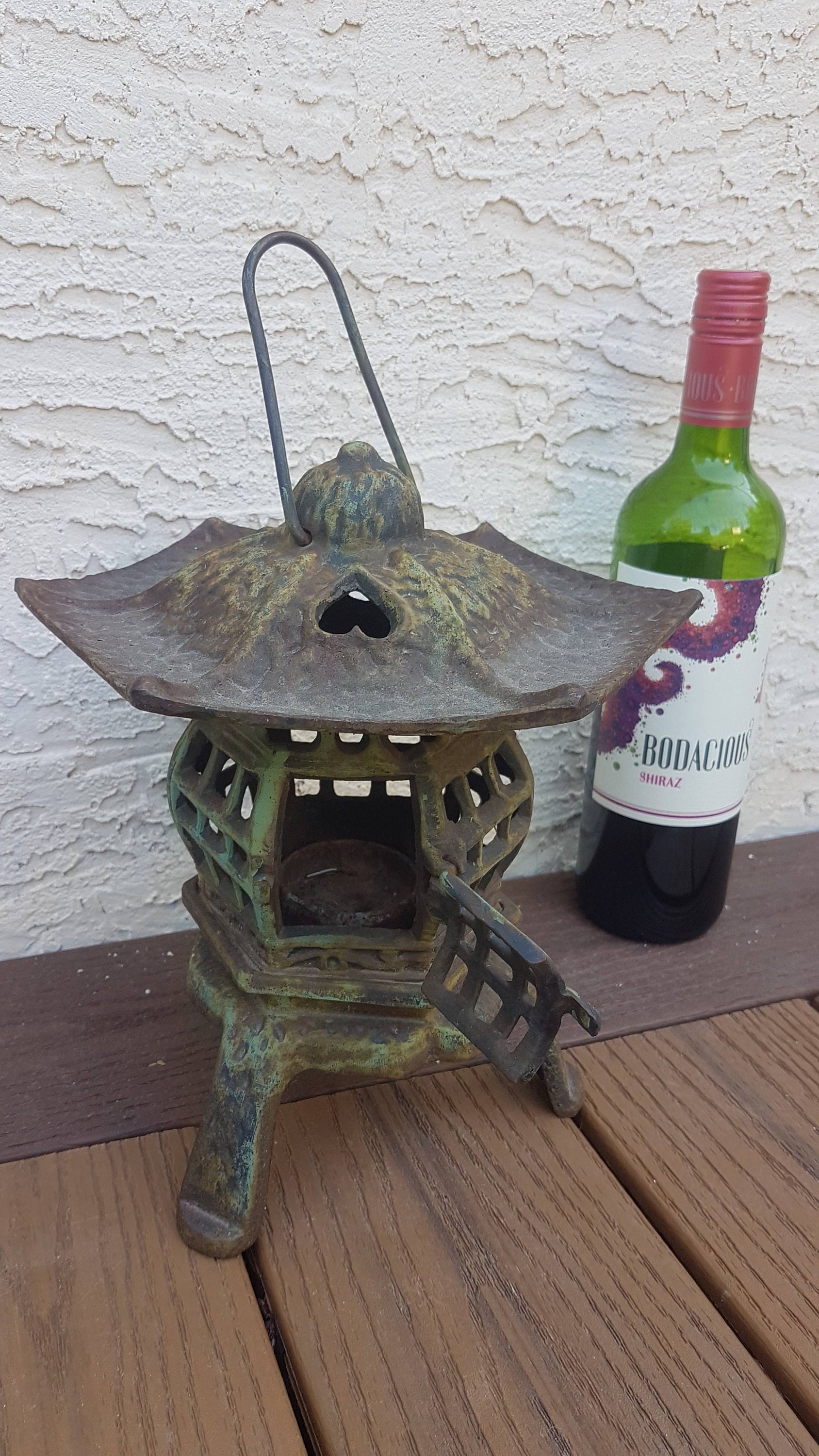 Antique Cast Iron PAGODA Candle Lantern Japanese Oriental Antique Cast Iron PAGODA Candle Lantern Japanese Oriental
