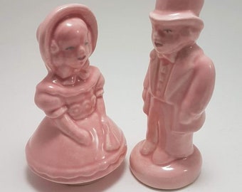 VTG Salt & Pepper Pink Victorian Couple Antique Japan