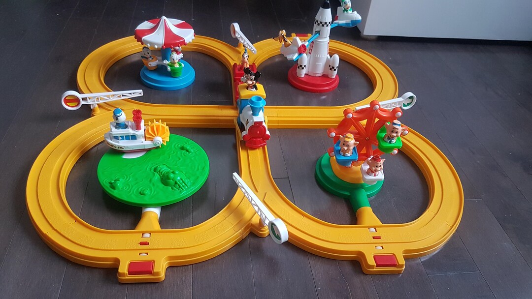Vintage Walt Disney Mickey Mouse Train Set Disneyland Playset Toy