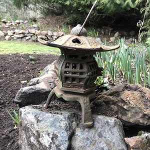 Antique Cast Iron PAGODA Candle Lantern Japanese Oriental Outdoor Garden Vintage