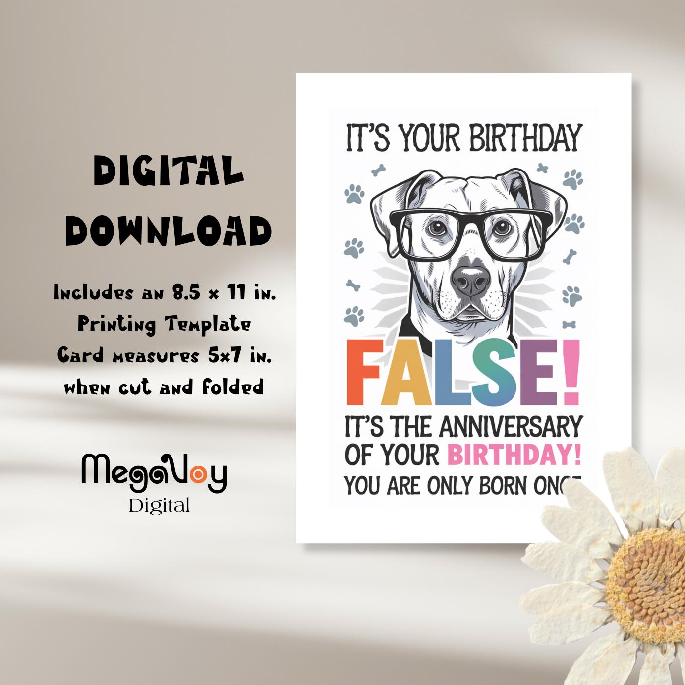 Funny Dog Birthday Card, Printable Birthday Card for Friends, Digital ...
