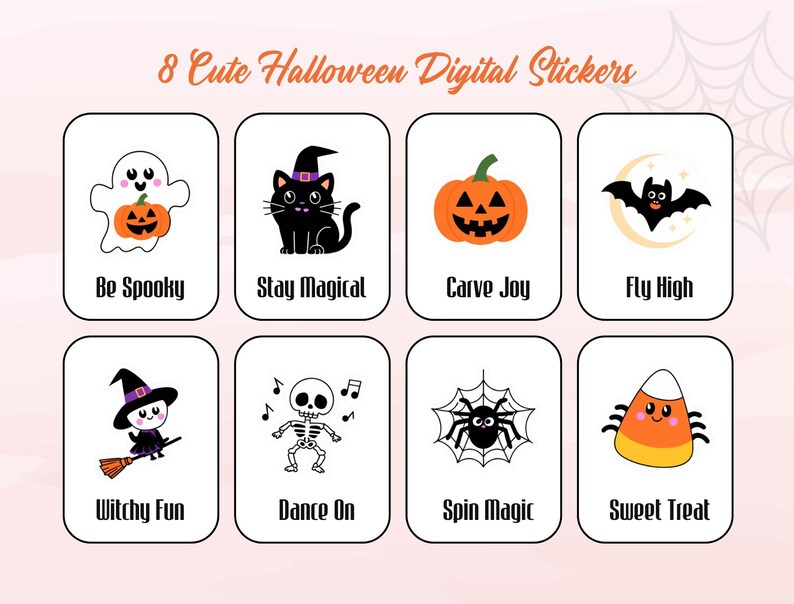 8 Cute Halloween Digital Stickers Highquality PNG & PDF Perfect for