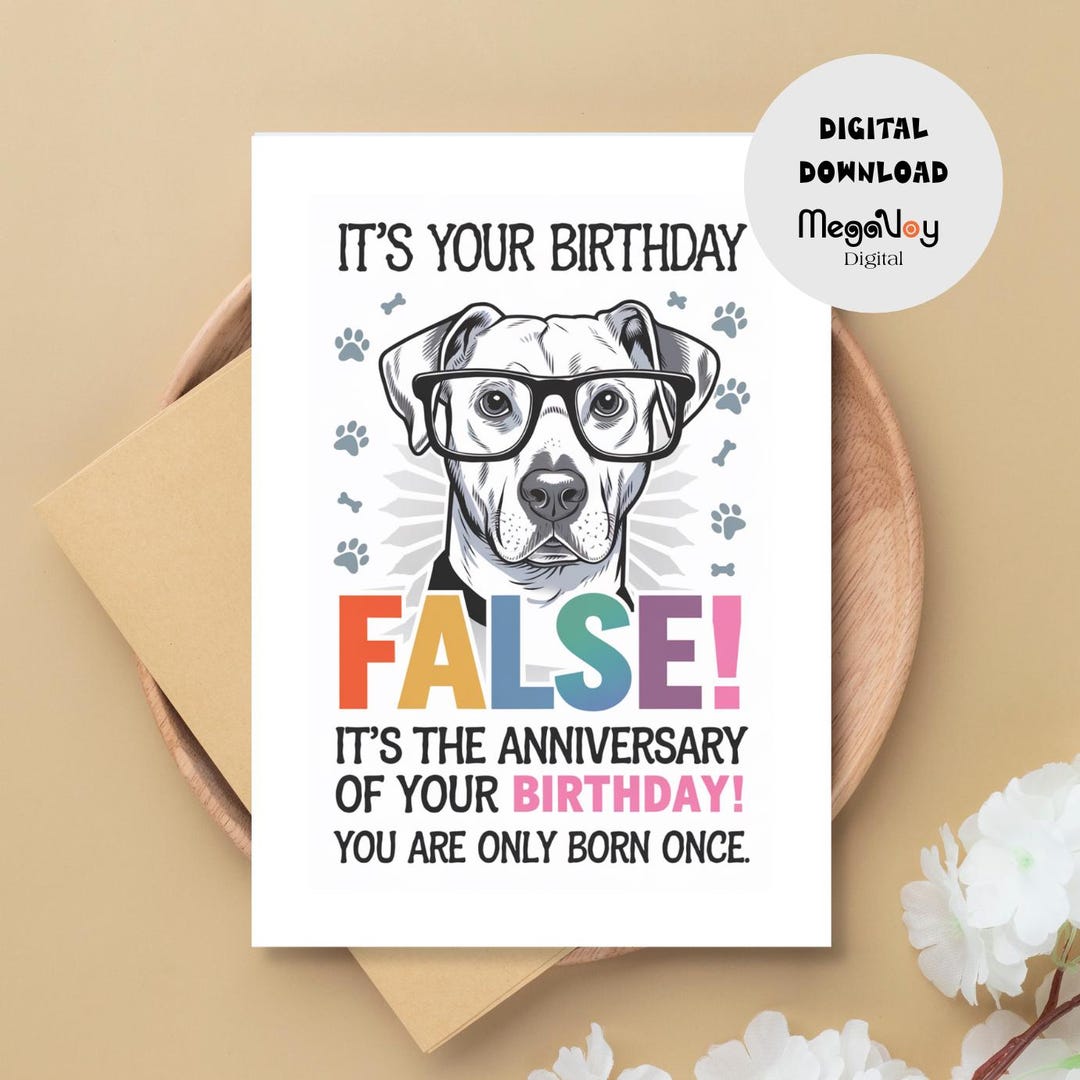 Funny Dog Birthday Card, Printable Birthday Card for Friends, Digital ...