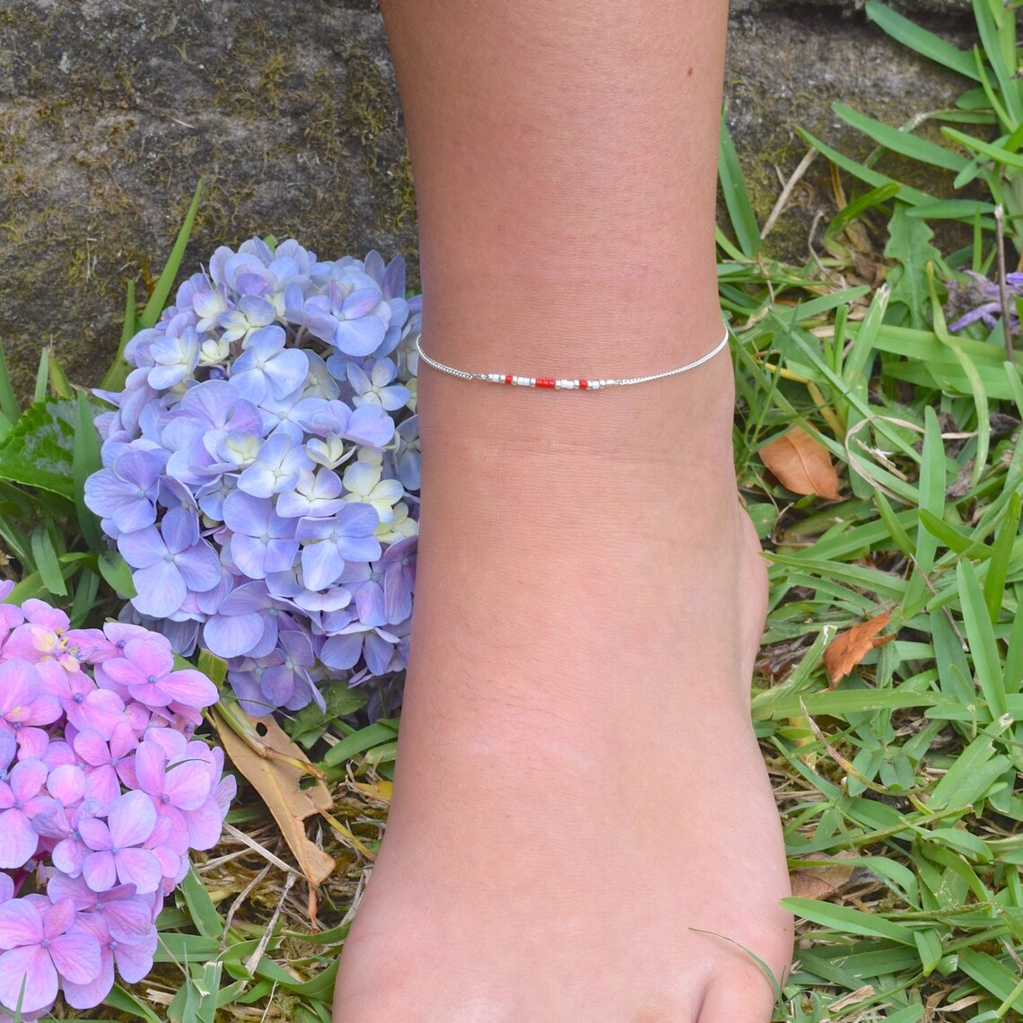 Friendship anklet Beaded Anklet Silver Chain Anklet Boho Etsy
