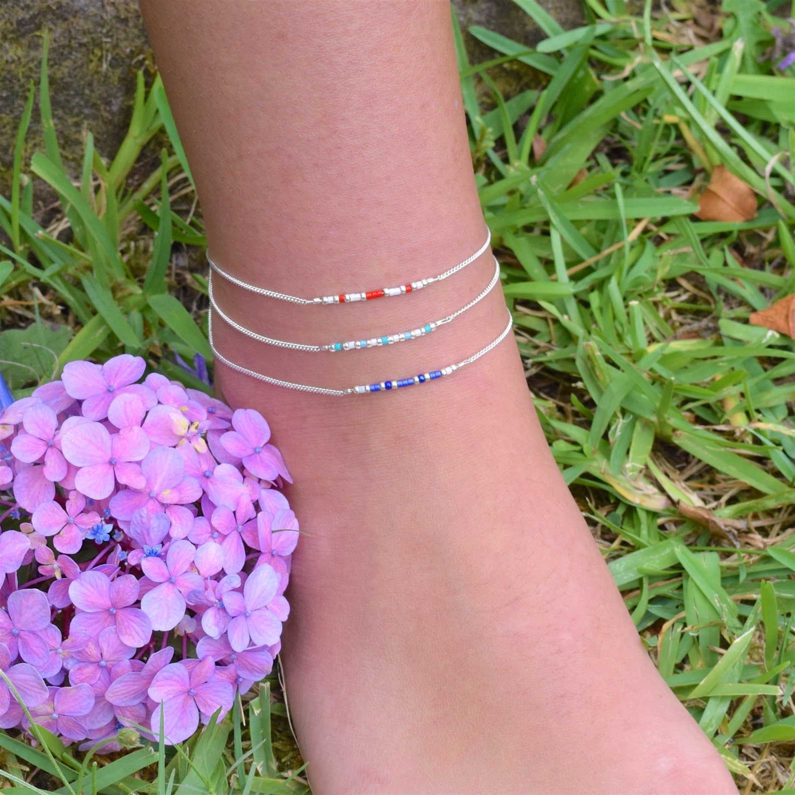Friendship anklet Beaded Anklet Silver Chain Anklet Boho Etsy