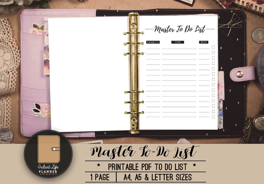 Master To-do List Printable PDF Planning Tool | Etsy