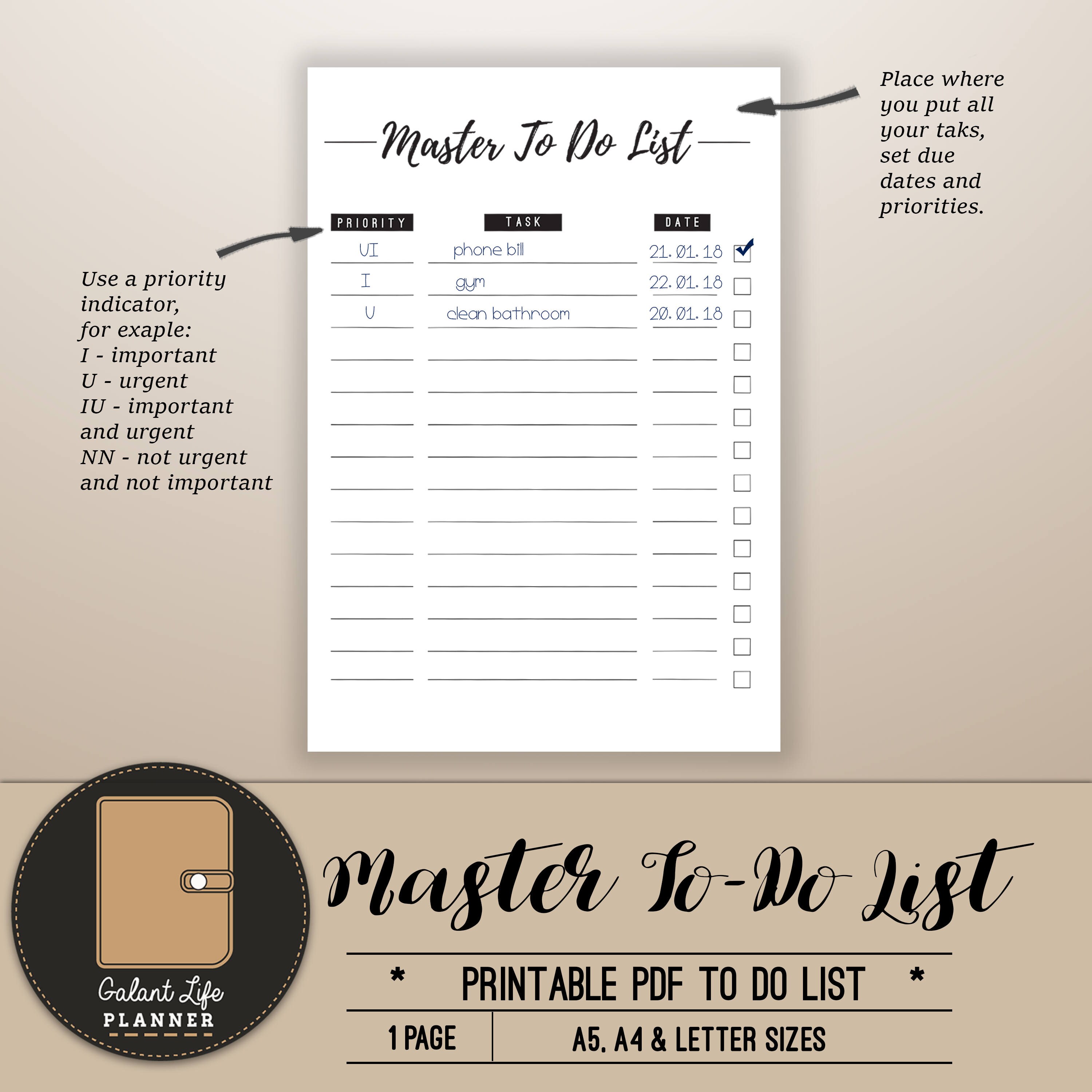 Master To-do List Printable PDF Planning Tool | Etsy