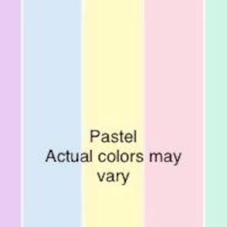 May include: A vertical striped pattern featuring alternating pastel colors of lavender, light blue, pale yellow, soft pink, and mint green. The text "Pastel" and "Actual colors may vary" is printed in black in the center of the image.