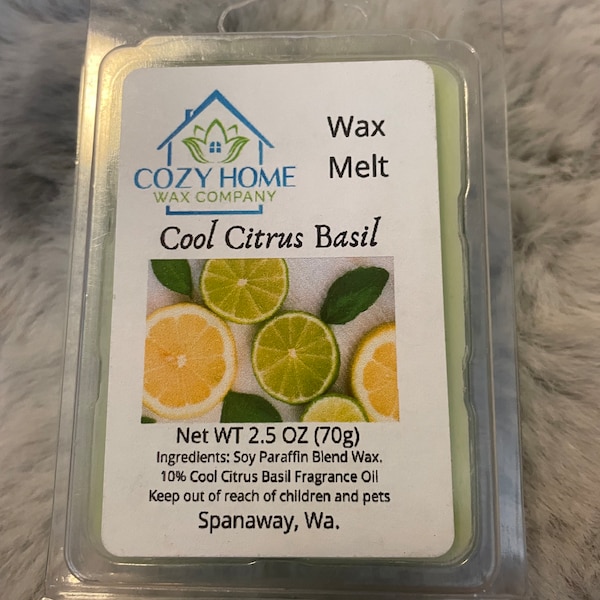 Cool Citrus Basil 2.5oz Wax Melt strong scent gift idea wax tart candle wax melter wax warmer home scent fun tropical beach relaxing