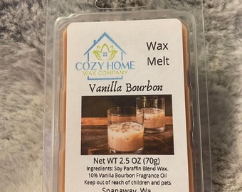 Vanilla Bourbon 2.5oz Wax Melt strong scent gift idea wax tart candle wax melter wax warmer home scent fun popular manly holiday