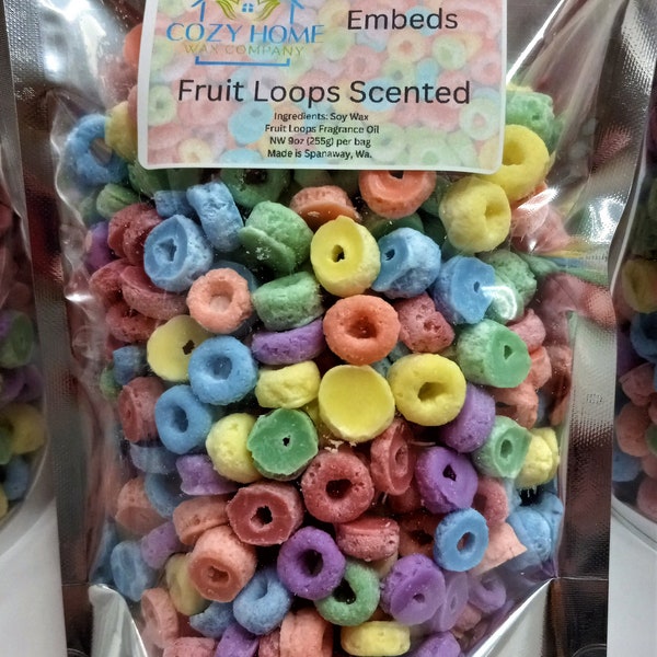 Fruit Loops Shaped and Scented Wax Embeds pack of wax embeds 9oz bag wax melt embed for candles fruity