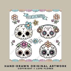 Día de los Muertos Florecita Sugar Skulls Digital Download | Printable Art | Clipart for Crafts & Stickers