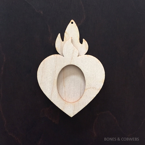 Mini Sacred Heart wood pendant