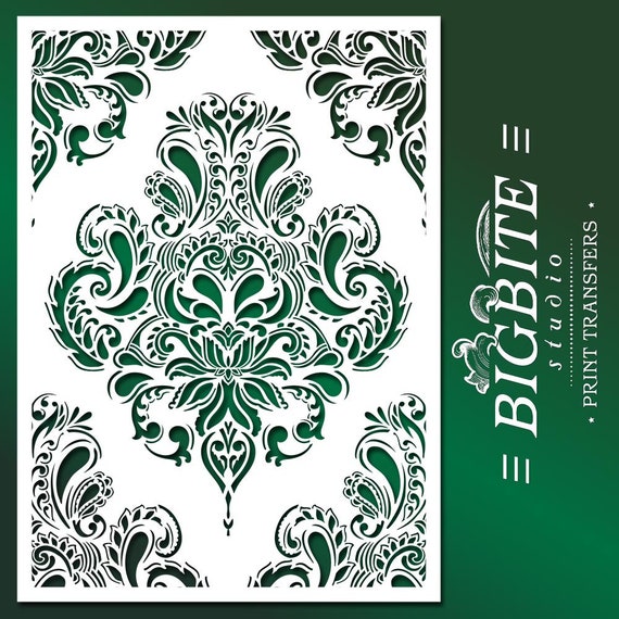 Damask Pattern Vintage Shabby Chic Mylar Painting Wall Art Stencil Seven A1 Size Stencil - XLarge
