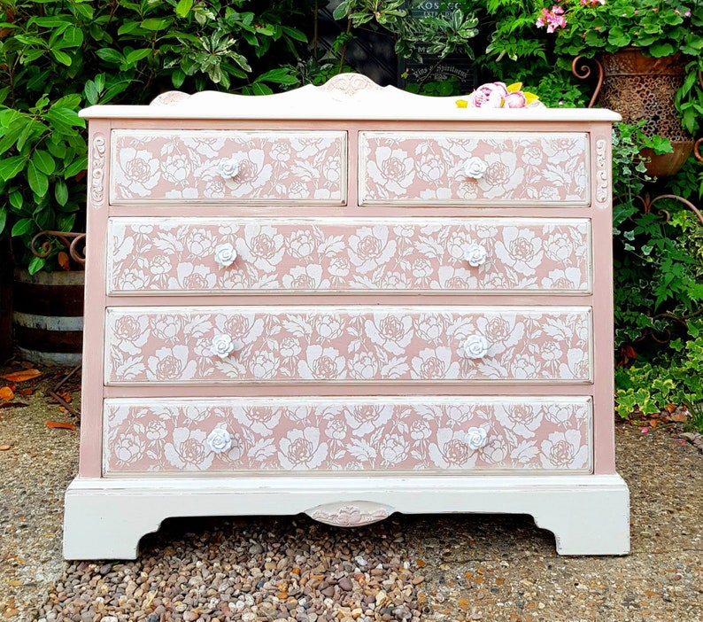 Shabby Chic Wall & Furniture Stencil Peony Flower Ornamental Etsy UK