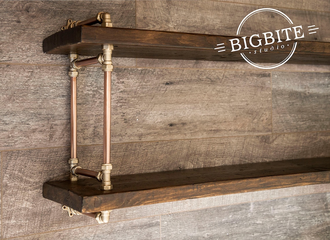 Copper Pipe Double Bookshelf With Brass Industrial 2 Shelves Etsy Australia