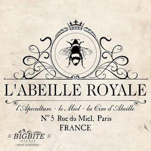Trasferimento di stampa di decalcomania per scivoli d'acqua su mobili, legno, carta; Apicoltore francese vintage (Queen Bee) #029