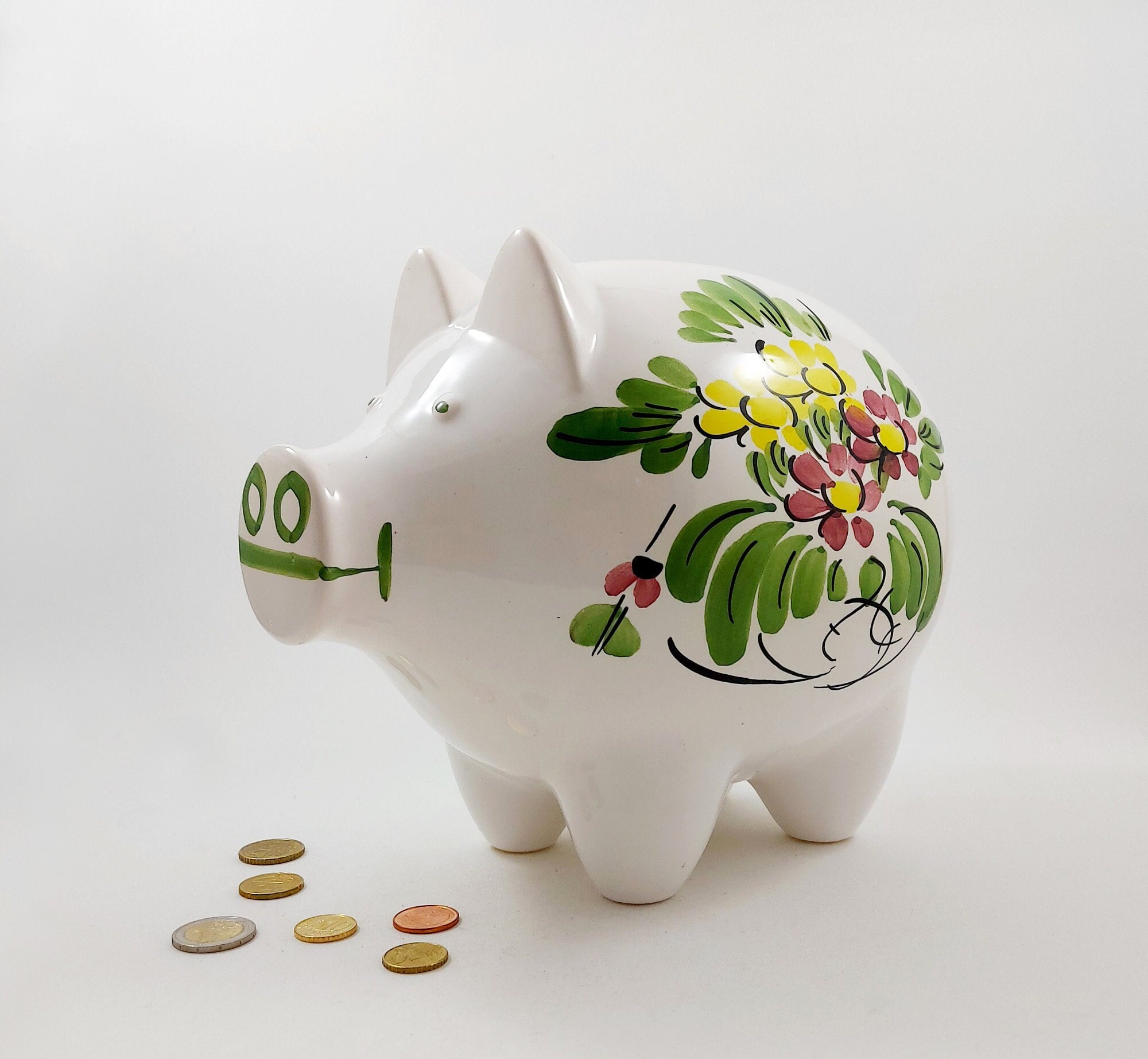Guldkroken Hjo Large Handpainted Piggy Bank / Vintage Swedish Mid