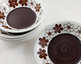 Rörstrand ANEMON Djupa tallrikar, set med 6, designad av Marianne Westman / Vintage svenskt porslin från mitten av århundradet / Retrokök från 1960-talet