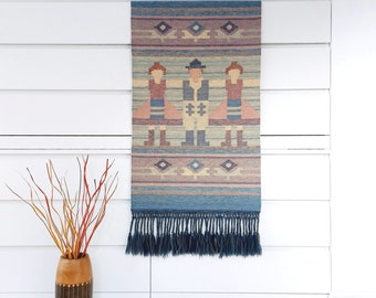 Vintage Scandinavian Handwoven Folk Art Wall Hanging / Large Flemish Weaving Wool Tapestry 130 x 57 cm