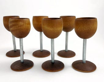 Vintage Larssons Trä Sverige Äggkoppar i trä Set om 6 / Mid-Century Modern Skandinavisk Design / Svenskt Retro Kök
