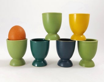 Set of 6 Höganäs Keramik Stoneware Footed Egg Cups / Vintage Swedish Mid Century Modern Multicolored Ceramic  / Scandinavian Retro