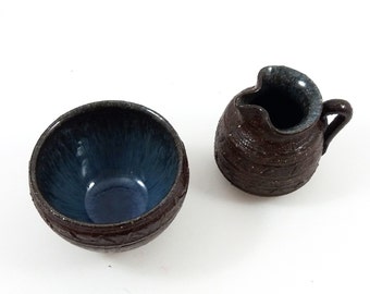 Trosa Keramik Miniature Jug & Bowl by Agneta Wall / Vintage Swedish Mid Century Modern Studio Pottery / Scandinavian Retro Made in Sweden