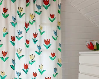 Pair of TULIP Curtains Designed by Ulrica Hydman Vallien / Vintage Swedish 100 % Lightweight Cotton