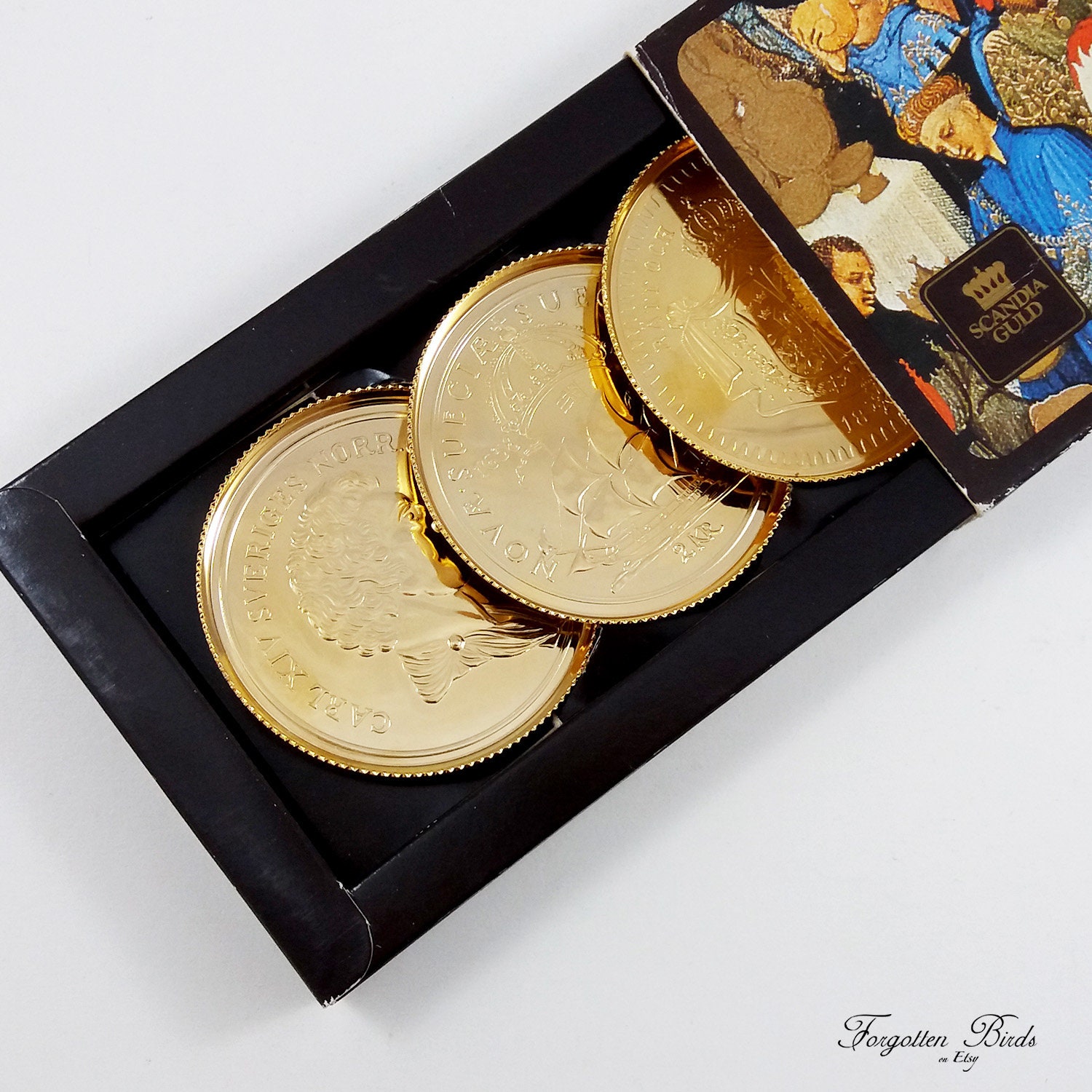 Set of 4 Scandia Guld 24K Gold-plated Coasters in Original Box