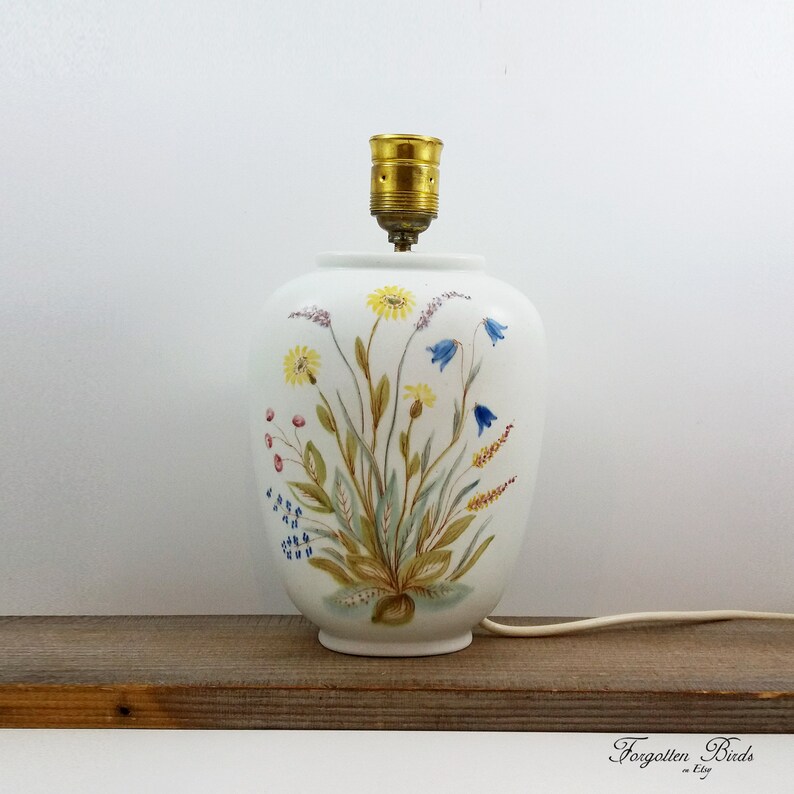 Vintage Lars Thorén For Rörstrand Stoneware Table Lamp Base Scandinavian Mid Century Modern Swedish Retro Hand Painted Pottery