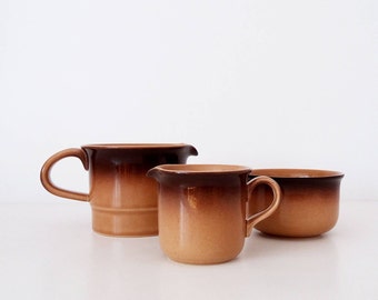 Höganäs GRAND Stoneware Sugar Bowl, Creamer and Milk Jug / Vintage Swedish Mid Century Modern Ceramic / Scandinavian Retro Made in Sweden
