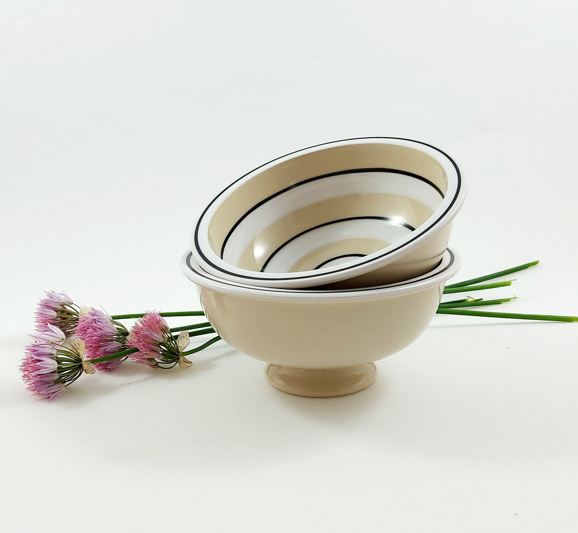 Set of 2 Höganäs Keramik Small Footed Bowls / Vintage Swedish Mid Century Modern Stoneware / Scandinavian Retro Made in Sweden