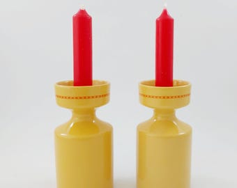 Pair of Vintage Figgjo Flint Norway Candlesticks -  Vintage Norwegian Mid Century Pottery - Scandinavian Retro
