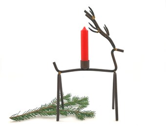 Vintage Deer Candle Holder / Scandinavian Modern Metal Candlestick Holder / Nordic Christmas Decoration