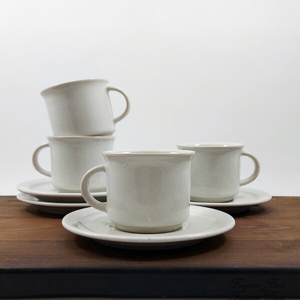 4 Sets Höganäs Stoneware Coffee Cups with Saucers 150 ml / Vintage Swedish Mid Century Modern Tableware / Scandinavian Retro Made in Sweden