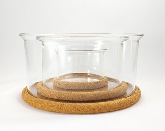 Bodum 3 Sizes Food Serving Bowls with Cork Base / Vintage Danish Classic Design / Scandinavian Retro Glass Bowl Set