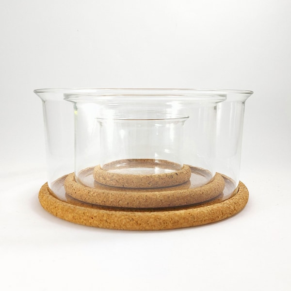 Bodum 3 Sizes Food Serving Bowls with Cork Base / Vintage Danish Classic Design / Scandinavian Retro Glass Bowl Set