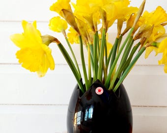 Höganäs Keramik Black Egg Shape Vase / Vintage Svensk påskdekoration / Skandinavisk Retro Made in Sweden