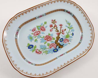 Vintage svensk Rörstrand LOTUS litet serveringsfat – körsbärsblommande blommönster och asiatisk stil / skandinavisk mitten av århundradet