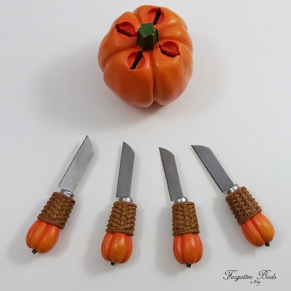 Sagaform Sweden Ceramic Pumpkin Fruit Knife Set / Vintage Swedish